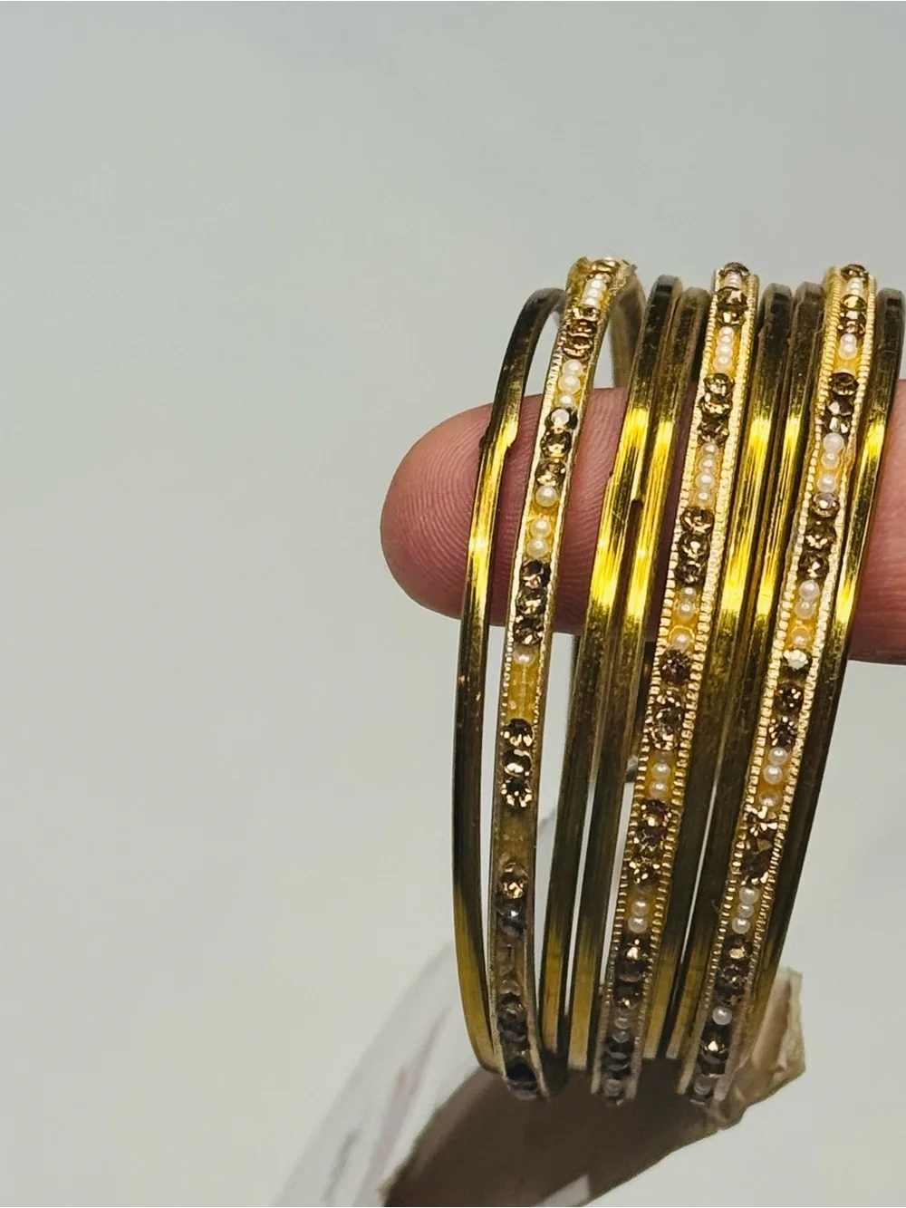 Set of 9 Gold Tone Bangle Bracelet Stack Set Rhinestone Crystal Embellished New